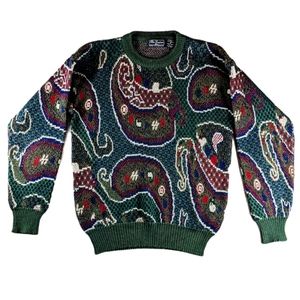Vintage Peter England Green Paisley Sweater